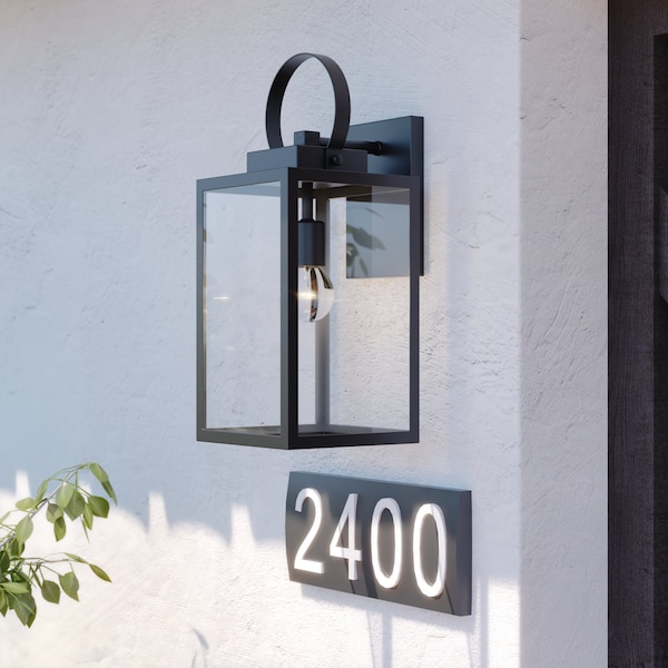 Vaxcel Medinah 7-in. W 1 Light Dusk to Dawn Black Outdoor Wall Lantern Clear Glass T0601 - main